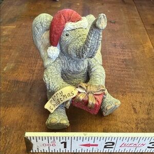 Vintage Tuskers Santa’s Helper Figurine with Santa Hat and Gift. Handpainted